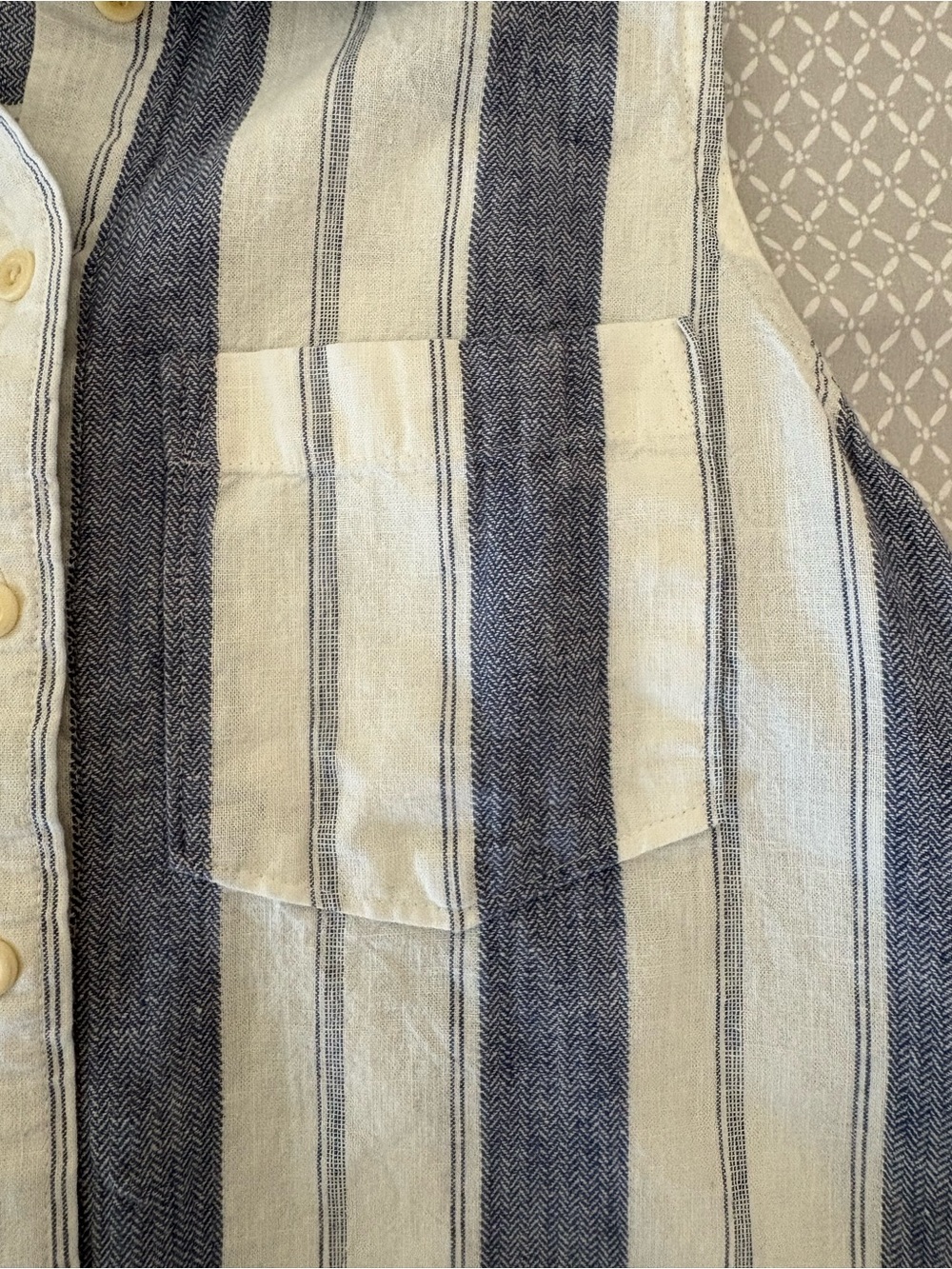 Small Madewell Blue White Herringbone Striped Linen Blend Sleeveless Shirt - Picture 7 of 15